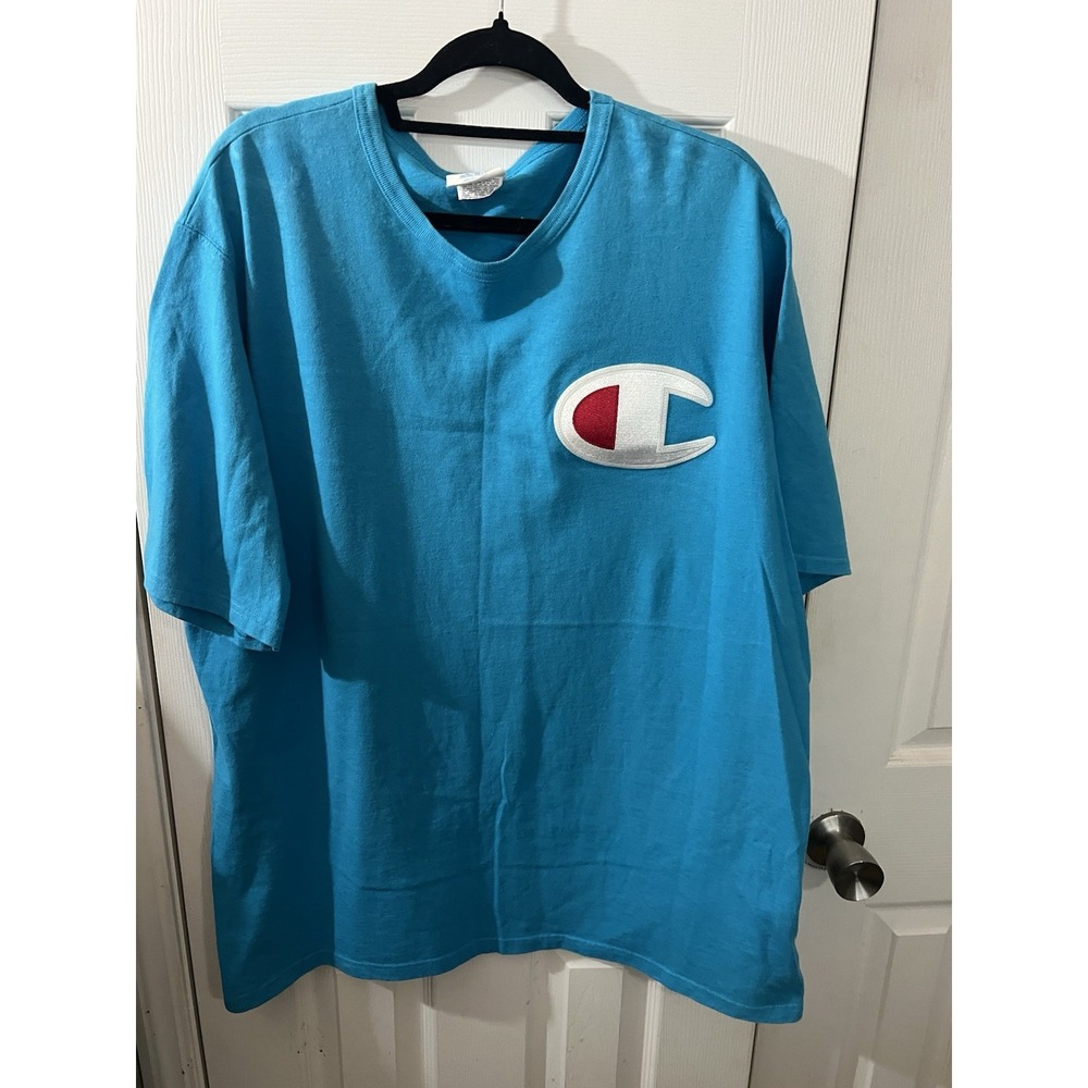 Champion Big C Embroidered T Shirt Men's 2X Aqua‎ Blue